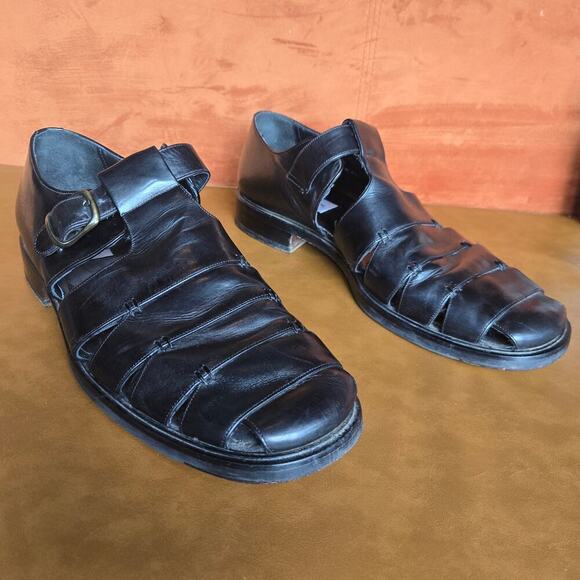 Mezlan Mens Fisherman Sandals Size 12 Diablo Black Leather Made in Spain Classic - Picture 1 of 13